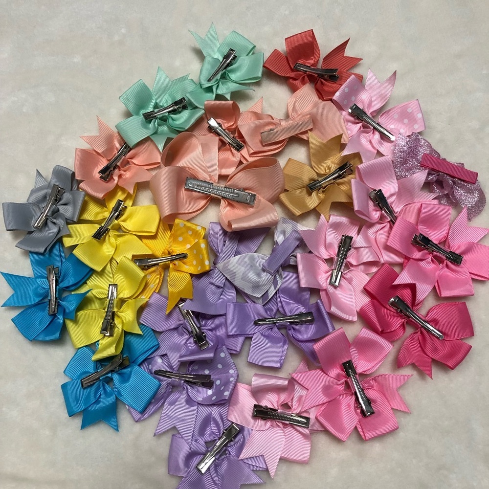 Lot Bundle Girls’ Grosgrain Pastel Bows Clips - 28 Total - Solid & Polka Dot - Picture 2 of 4